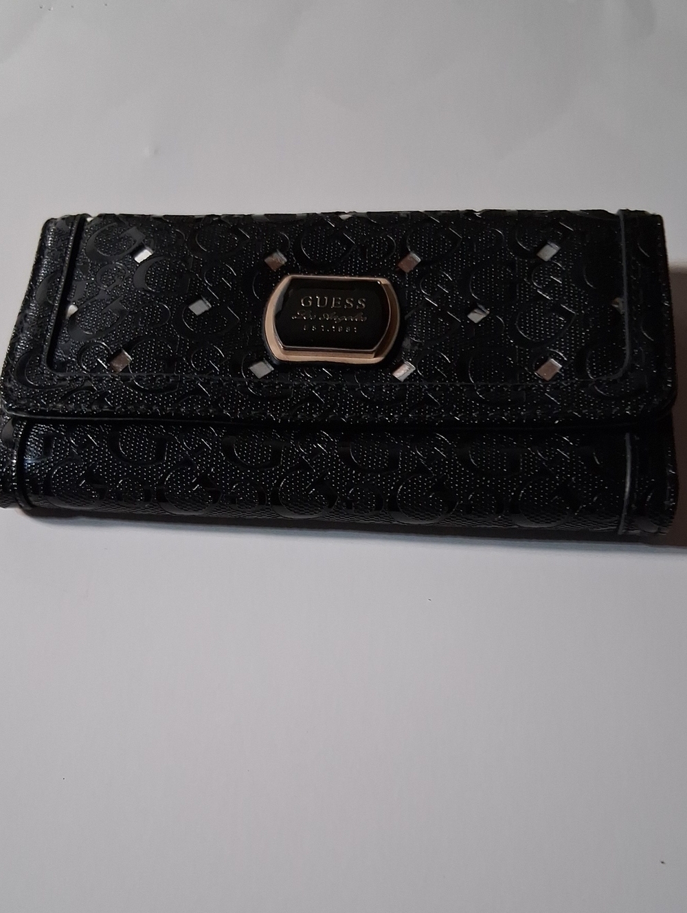 GUESS Black Quilted Logo Wallet with Metallic Plaque